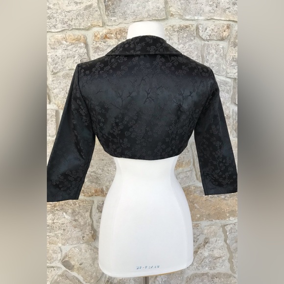 Vintage 50s Black Floral Brocade Dress Set with Kitten Bow Waist Audrey Hepburn - Picture 13 of 16